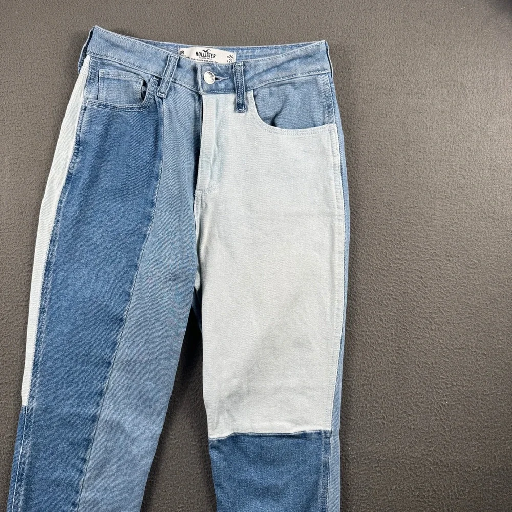 Hollister Curvy High Rise Mom Jeans Womens 0R W24 Colorblock Patchwork Raw Hem